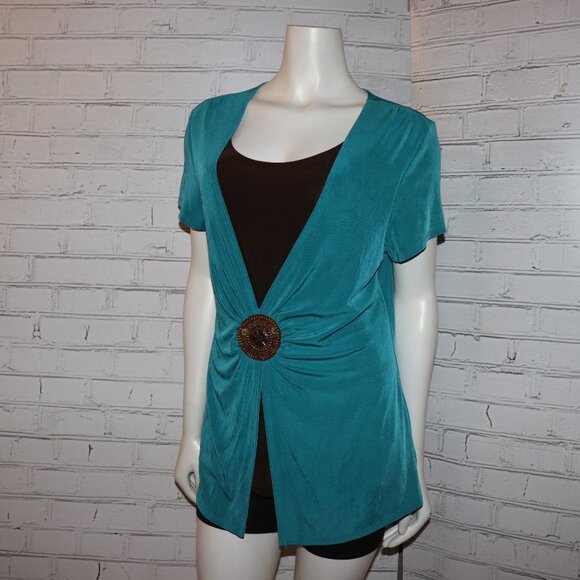 🌊🤎🌿 Choice Blouse · Turquoise & Brown · Size L - Picture 4 of 6
